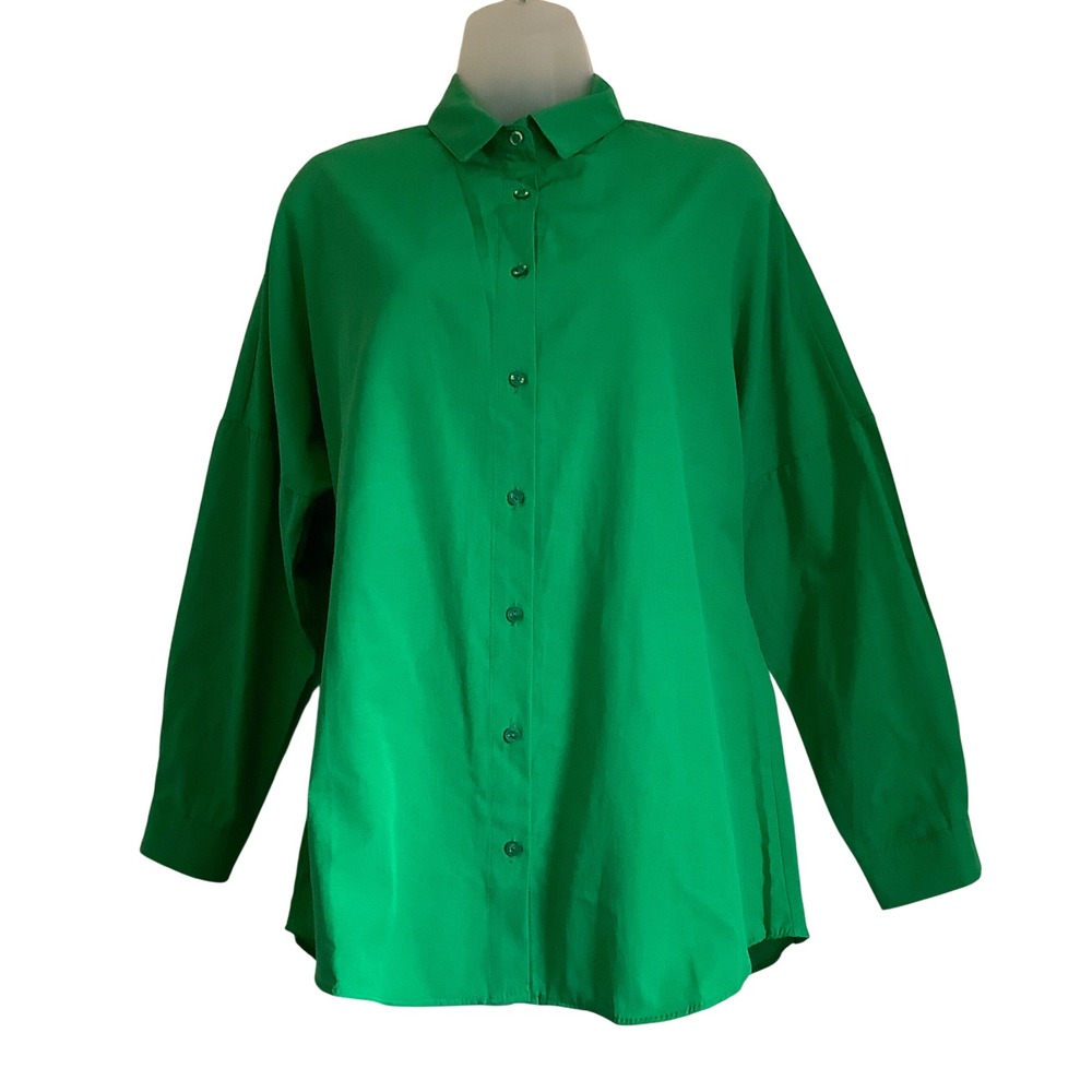 Big Dart Womens Green Long Sleeve Button Down Shirt Oversized Blouse 3900 Size 8